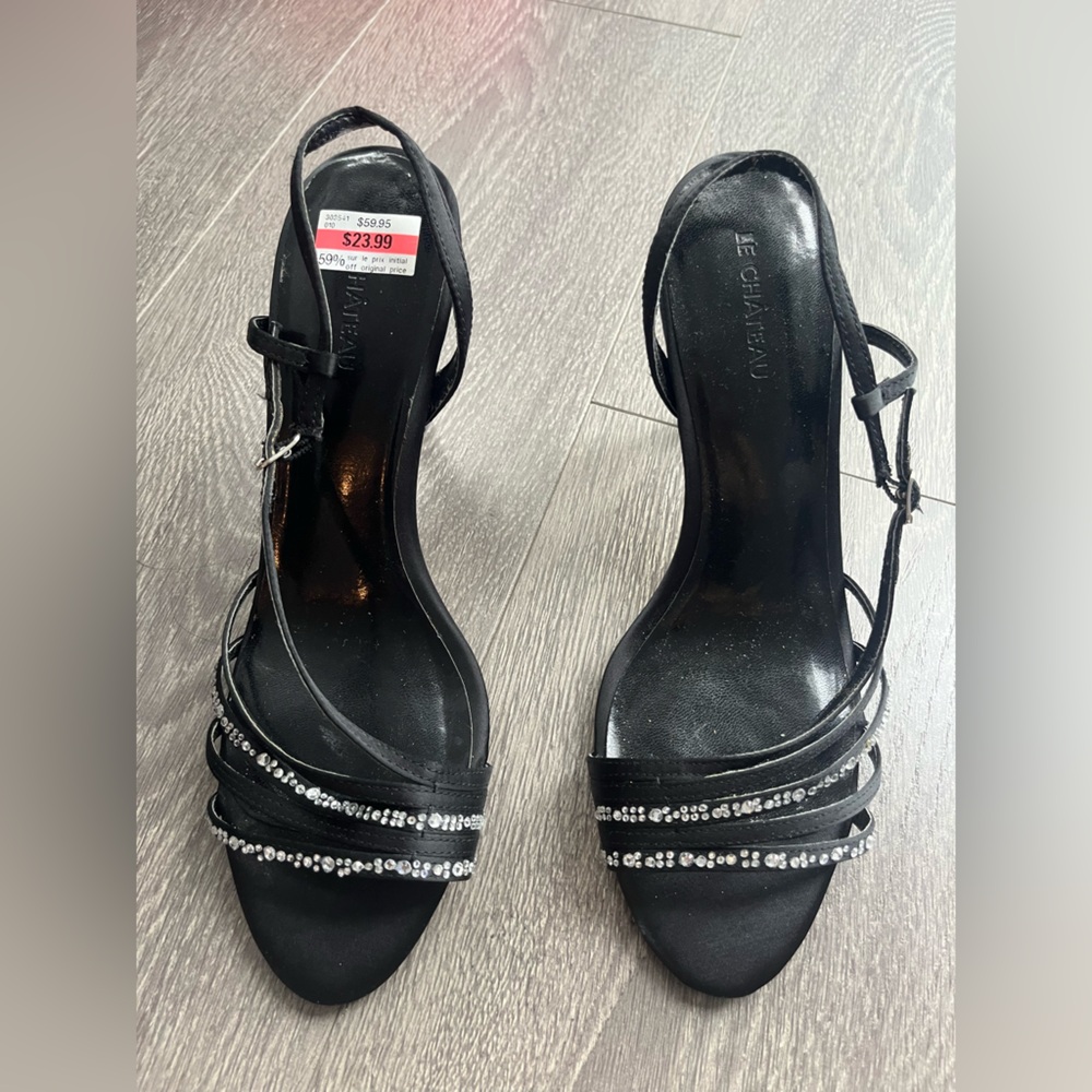 Elegant Black Heels with Rhinestone Straps (Size: 9M)